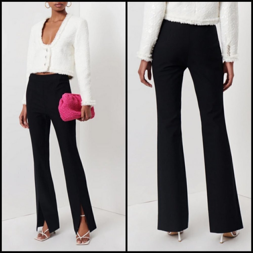 💕DEREK LAM 10 CROSBY💕 Lucia Flared Slit Trousers ~ Black 8 NWT